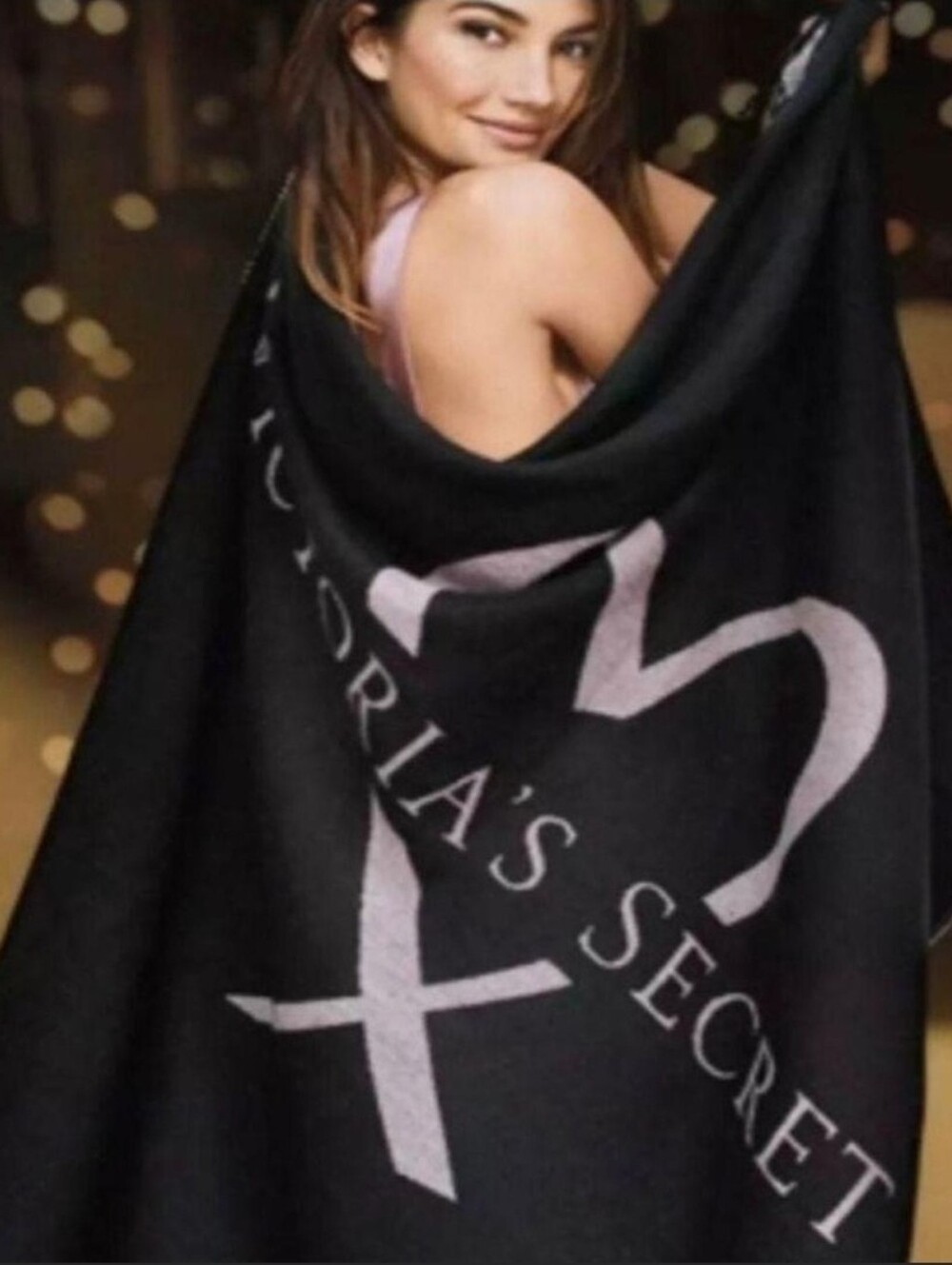 Victoria’s Secret Throw Blanket Black Pink Heart NWT Decor Barbiecore Y2K